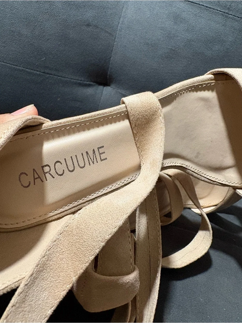 Carcuume Strappy Women Chunky  High Heels Sandals Lace up Nude Block Heel,Ellery